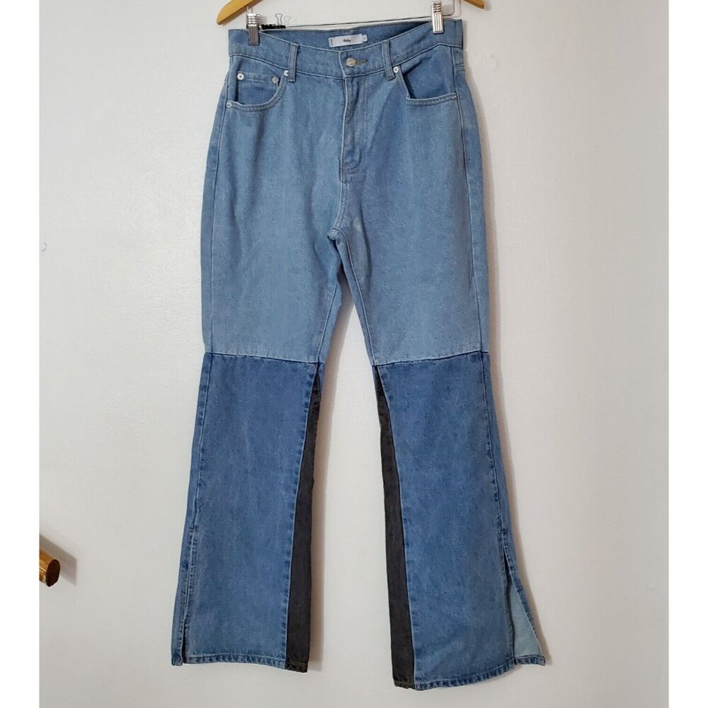 Adika Color Block Mom Jeans  Womens Sz Large Gray Black High Rise Straight Retro